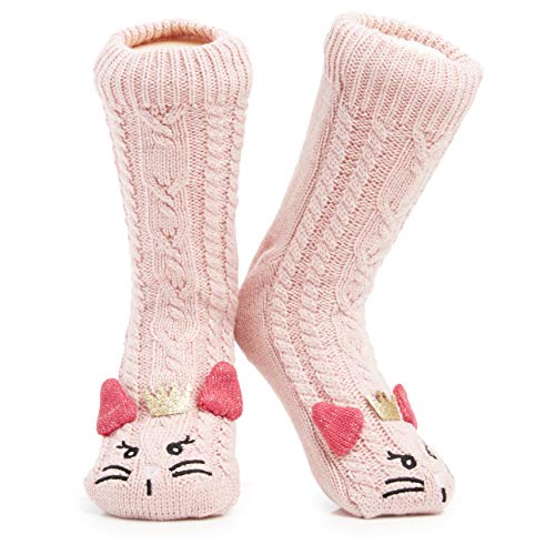 CityComfort Kuschelsocken Damen, Warme Socken Damen mit Fleece Futter und Stoppernoppen, Lustige Tier Socken (Hellrosa) von CityComfort