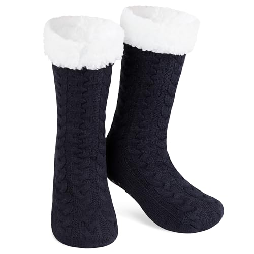 CityComfort Kuschelsocken Stoppersocken Damen Winter Dicke Socken Damen Rutschfeste Warme Haussocken Geschenke für Frauen und Teenager (Dunkelblau) von CityComfort