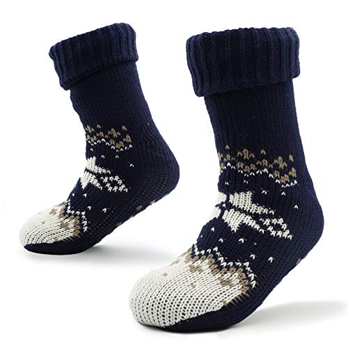 CityComfort Haussocken Herren, Kuschelsocken Herren mit Fleece Futter und ABS Anti Rutsch Noppen (Blau und weiß) von CityComfort