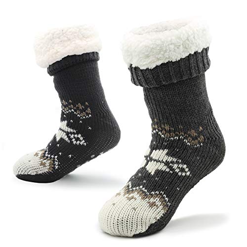 CityComfort Kuschelsocken Für Damen und Herren | Wolle Socken Mit Abs Sohle | Stoppersocken Hausschuhe | Socken Mit Winter Motiv | Anti Rutsch Socken Damen Und Herren | Pantoffeln Damen Größe 41-46 von CityComfort