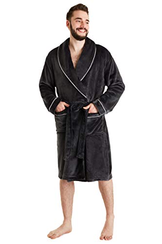 CityComfort Bademantel Herren Flauschig, Fleece Morgenmantel Herren Dressing Gown Men (L, Kohle-grau) von CityComfort