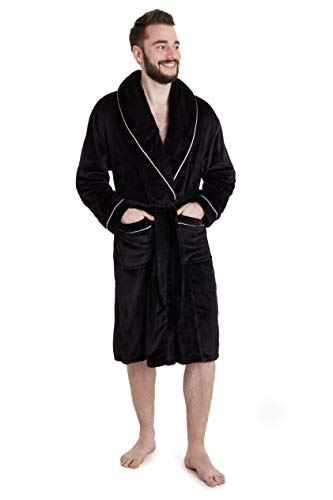 CityComfort Bademantel Herren Flauschig, Fleece Morgenmantel Herren Dressing Gown Men (L, Schwarz) von CityComfort