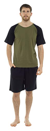 CityComfort Mens Lounge Wear mit Raglanärmel-T-Shirt und kurzer Nachtwäsche aus Baumwolle, Nachtwäsche, Loungewear, Pyjamas für Männer (L, Khaki) von CityComfort