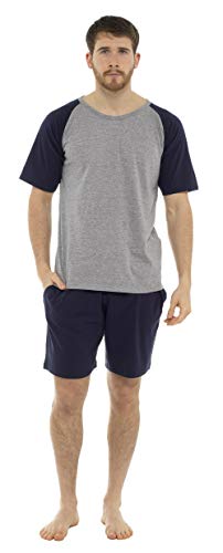 CityComfort Mens Lounge Wear mit Raglanärmel-T-Shirt und kurzer Nachtwäsche aus Baumwolle, Nachtwäsche, Loungewear, Pyjamas für Männer (L, Marine) von CityComfort