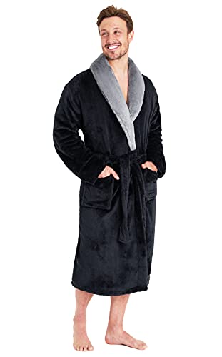 CityComfort Bademantel Herren Flauschig, Fleece Morgenmantel Herren Dressing Gown Men (L, Schwarz/Grau) von CityComfort