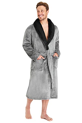 CityComfort Bademantel Herren Flauschig, Fleece Morgenmantel Herren Dressing Gown Men (M, Grau/Schwarz) von CityComfort