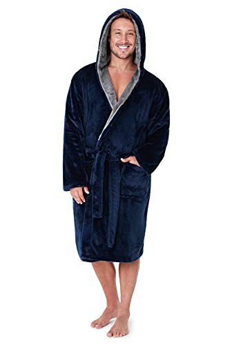 CityComfort Bademantel Herren Flauschig Fleece Morgenmantel Herren mit Kapuze (M, Navy Blau) von CityComfort