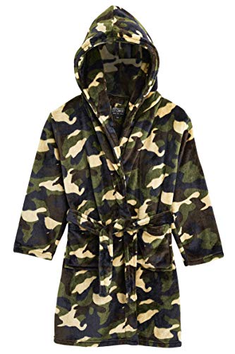 CityComfort Morgenmantel Kinder, Frottee Camouflage Kinderbademantel Junge, Fleece Morgenmantel Mädchen mit Kapuze, Weich Plüsch Army Robe Teenager, Geschenk Junge (Grün Woodland, 7-8 Jahre) von CityComfort