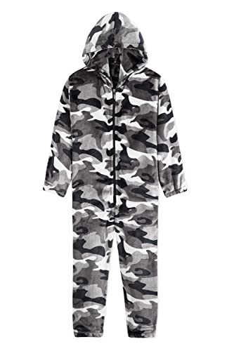 CityComfort Onesie Kinder Fleece Overall Jumpsuit Schlafanzug Jungen Mädchen Extra Weich Einteiler Ganzkörperanzug Schlafoverall Pyjama Strampelanzug 7-14 Jahre (Grau Arctic, 9-10 Jahre) von CityComfort