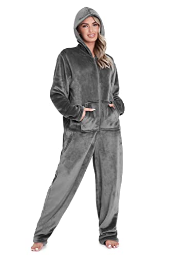 CityComfort Jumpsuit Damen Kuschelig Fleece Einteiler Schlafanzug Onesie Damen S-XL (Anthrazit, L) von CityComfort
