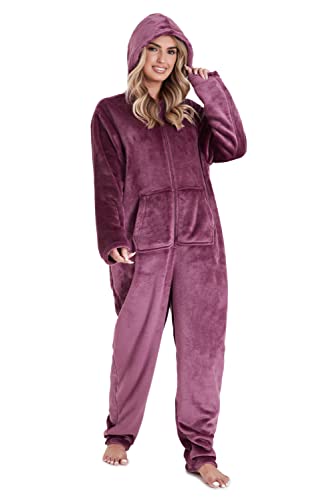 CityComfort Jumpsuit Damen Kuschelig Fleece Einteiler Schlafanzug Onesie Damen S-XL (Lila, L) von CityComfort