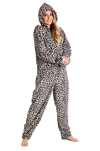 CityComfort Jumpsuit Damen Kuschelig Fleece Einteiler Schlafanzug Onesie Damen S-XL (Braun, M) von CityComfort