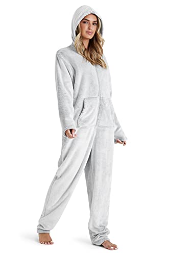 CityComfort Jumpsuit Damen Kuschelig Fleece Einteiler Schlafanzug Onesie Damen S-XL (Hell Grau, M) von CityComfort