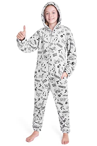 CityComfort Onesie Kinder Fleece Overall Jumpsuit Schlafanzug Jungen Mädchen Extra Weich Einteiler Ganzkörperanzug Schlafoverall Pyjama Strampelanzug 7-14 Jahre (Grau, 11-12 Jahre) von CityComfort