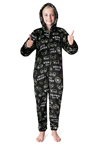 CityComfort Onesie Kinder Fleece Overall Jumpsuit Schlafanzug Jungen Mädchen Extra Weich Einteiler Ganzkörperanzug Schlafoverall Pyjama Strampelanzug 7-14 Jahre (Schwarz, 11-12 Jahre) von CityComfort