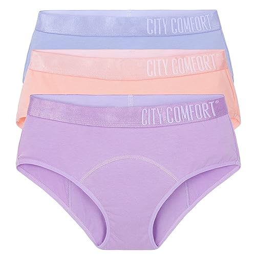 CityComfort Perioden Unterwäsche Mädchen 3er Pack von 8-16 Jahre Unterhosen Mädchen Periode Teenager Baumwolle Unterhose (Mehrfarbig, 10-12 Jahre) von CityComfort