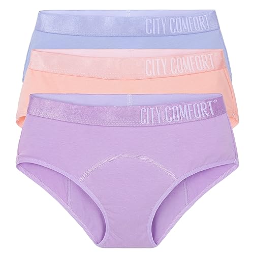 CityComfort Perioden Unterwäsche Mädchen 3er Pack von 8-16 Jahre Unterhosen Mädchen Periode Teenager Baumwolle Unterhose (Mehrfarbig, 12-14 Jahre) von CityComfort