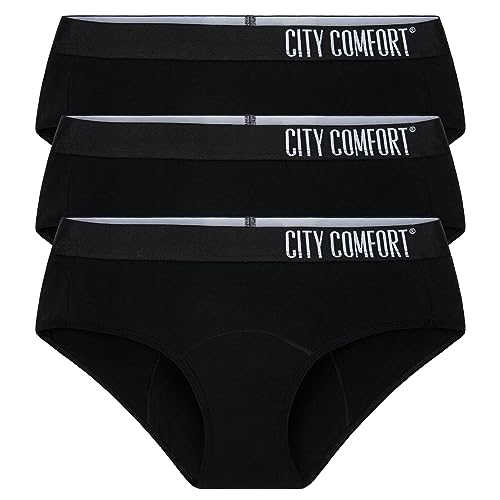 CityComfort Perioden Unterwäsche Mädchen 3er Pack von 8-16 Jahre Unterhosen Mädchen Periode Teenager Baumwolle Unterhose (Schwarz, 10-12 Jahre) von CityComfort