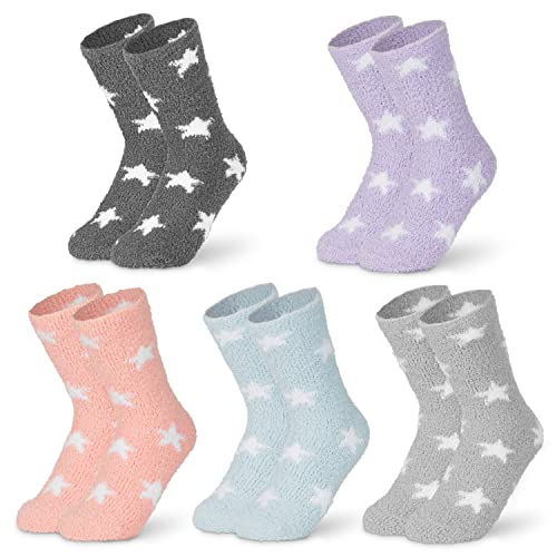 CityComfort Bunte Socken Damen Fluffy Socks für Frauen & Teenager in Einheitsgröße - Wintersocken Damen Geschenk (Mehrere Sterne) von CityComfort