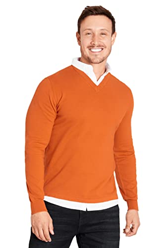 CityComfort Pullover Herren V Ausschnitt oder Crew Neck, Pullover mit Hemdkragen (XL, Rost V-Ausschnitt) von CityComfort