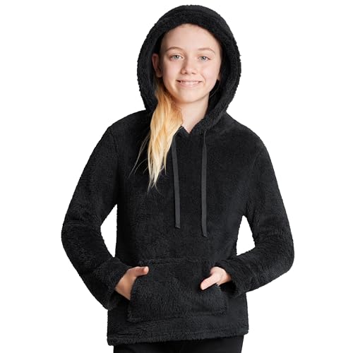 CityComfort Pullover Kinder - Flauschiger Hoodie Kinder, Fleece Kapuzenpulli - Fleece Loungewear Kapuzenpullover für 5-14 Jahre (Schwarz, 11-12 Jahre) von CityComfort