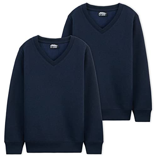 CityComfort Pullover aus Baumwolle | V-Ausschnitt Pullover in Schwarz Gr. 98-164 | Für Jungen von 3-14 Jahren | Uniform Bekleidung in Langarm(Marineblau-2er Pack, 11-12 Jahre) von CityComfort