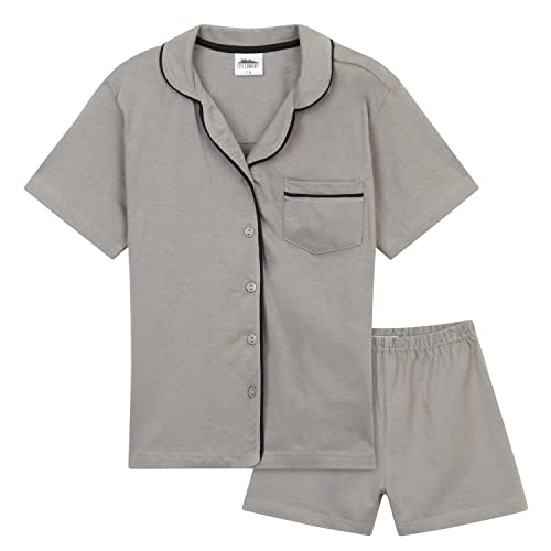 CityComfort Schlafanzug Mädchen Kurz Pyjama Kinder Set mit Knöpfen Schlafanzug Teenager Baumwolle Kurzarm Sommer Loungewear Set (11-12 Jahre, Grau) von CityComfort