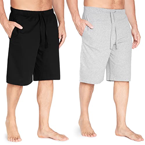 CityComfort Pyjama Shorts Herren, Kurze Schlafanzughose Herren mit Seitentaschen & Elastischem Bund 2er-Pack (4XL, Grau/Schwarz) von CityComfort
