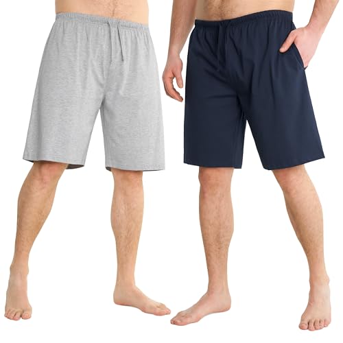 CityComfort Pyjama Shorts Herren, Kurze Schlafanzughose Herren mit Seitentaschen & Elastischem Bund 2er-Pack (Dunkelblau/Grau, M) von CityComfort