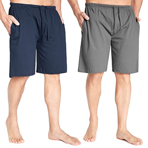 CityComfort Pyjama Shorts Herren, Kurze Schlafanzughose Herren mit Seitentaschen & Elastischem Bund 2er-Pack (Marine/Holzkohle, 3XL) von CityComfort