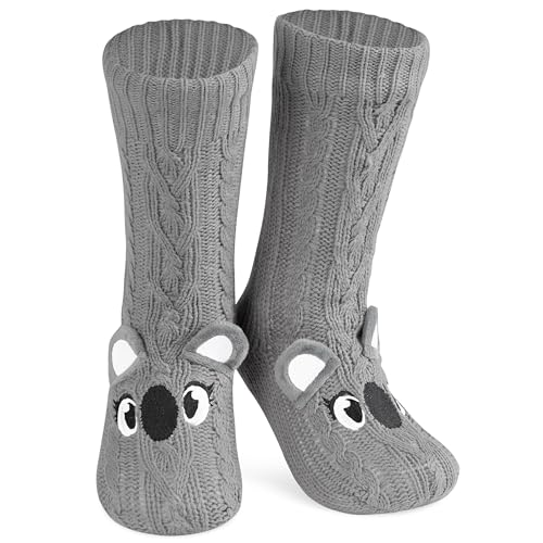 CityComfort Rutschfeste Socken Damen und Teenager in Gr. 37-41 - Kuschelsocken Damen - Sherpa-gefüttert mit Anti-Rutsch-Punkten (Grau Koala) von CityComfort