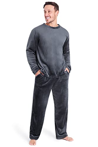 CityComfort Schlafanzug Herren Lang, Fleece Pyjama Herren Lang (M, Dunkelgrau) von CityComfort