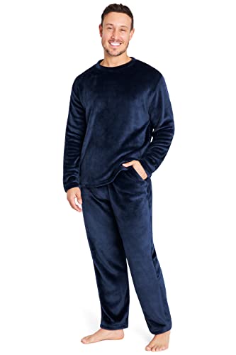 CityComfort Schlafanzug Herren Lang, Fleece Pyjama Herren Lang (XL, Navy blau) von CityComfort