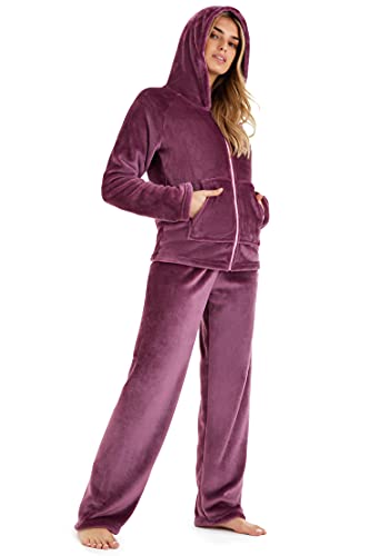 CityComfort Schlafanzug Damen, Polar Fleece Pyjama Für Frauen, Warme Nachtwäsche Und Hausanzug Damen (L, Orchid) von CityComfort