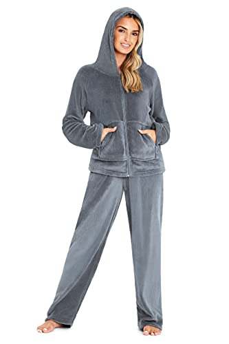 CityComfort Schlafanzug Damen, Polar Fleece Pyjama Für Frauen, Warme Nachtwäsche Und Hausanzug Damen (S, Anthrazit) von CityComfort