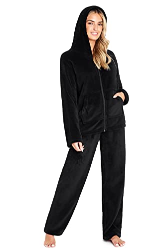 CityComfort Schlafanzug Damen, Polar Fleece Pyjama Für Frauen, Warme Nachtwäsche Und Hausanzug Damen (S, Schwarz) von CityComfort