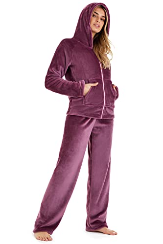 CityComfort Schlafanzug Damen, Polar Fleece Pyjama Für Frauen, Warme Nachtwäsche Und Hausanzug Damen (XL, Orchid) von CityComfort