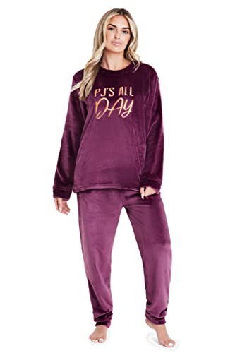 CityComfort Fleece Schlafanzug Damen Lang, 2-Teiliges Pyjama Set, Hausanzug Damen Winter, Geschenke für Frauen Jugendliche (L, Magenta) von CityComfort