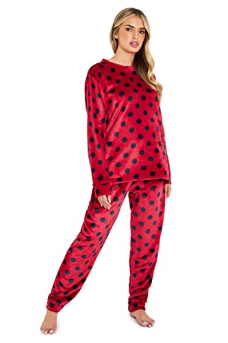 CityComfort Schlafanzug Damen Lang, Fleece Pyjama Damen Hausanzug Kuschelig (L, Rot) von CityComfort