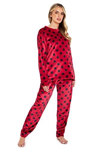 CityComfort Fleece Schlafanzug Damen Lang, 2-Teiliges Pyjama Set, Hausanzug Damen Winter, Geschenke für Frauen Jugendliche(L, Rot) von CityComfort