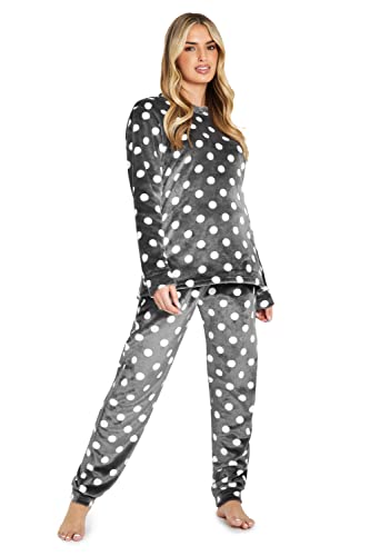 CityComfort Schlafanzug Damen Lang, Fleece Pyjama Damen Hausanzug Kuschelig (S, Anthrazit) von CityComfort