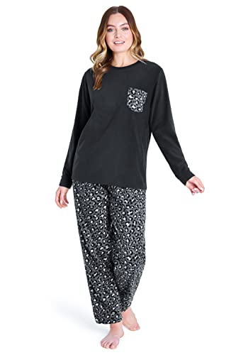 CityComfort Schlafanzug Damen Lang, Fleece Pyjama Damen Hausanzug Kuschelig (S, Leopardenmuster) von CityComfort