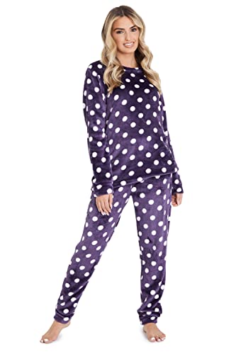 CityComfort Schlafanzug Damen Lang, Fleece Pyjama Damen Hausanzug Kuschelig (S, Lila) von CityComfort