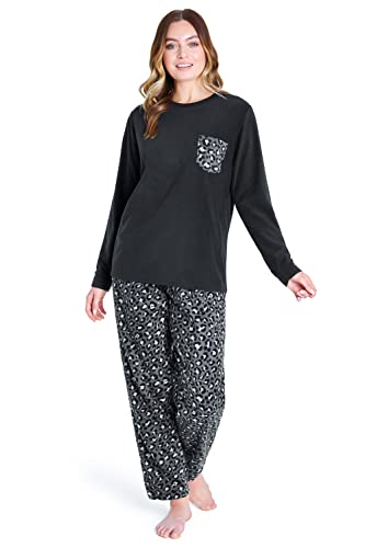 CityComfort Schlafanzug Damen Lang, Fleece Pyjama Damen Hausanzug Kuschelig (XL, Leopardenmuster) von CityComfort