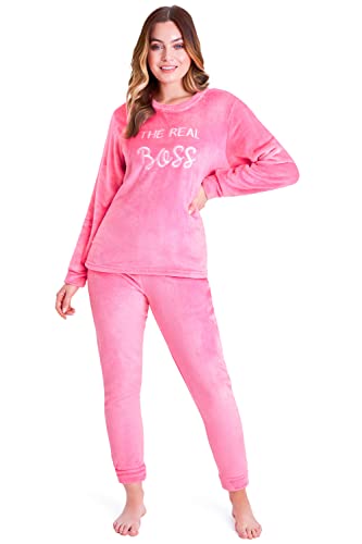 CityComfort Schlafanzug Damen Lang, Fleece Pyjama Damen Hausanzug Kuschelig (XL, Rosa) von CityComfort