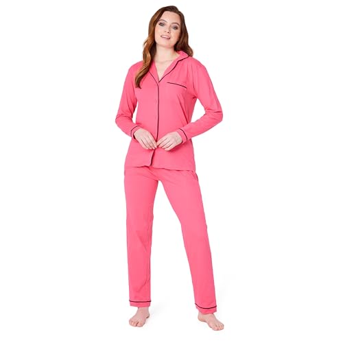 CityComfort Schlafanzug Damen Lang Pyjama Damen Baumwolle Lounge Set Damen und Teenager S - XL - Geschenke für Frauen (Rosa, M) von CityComfort