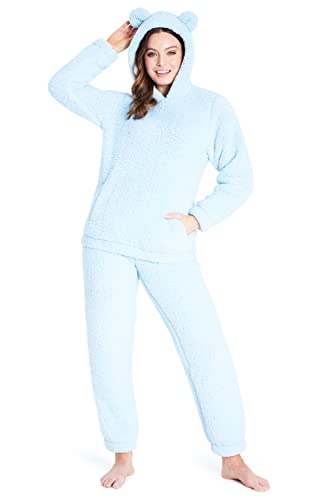 CityComfort Schlafanzug Damen Warm Fleece Pyjama Damen Hausanzug Kuschelig (Azul, L) von CityComfort