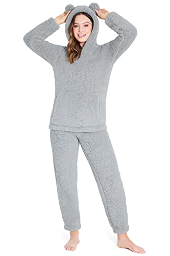 CityComfort Schlafanzug Damen Warm Fleece Pyjama Damen Hausanzug Kuschelig (Grau, S) von CityComfort