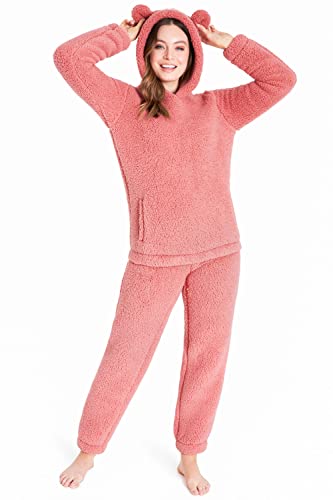 CityComfort Schlafanzug Damen Warm Fleece Pyjama Damen Hausanzug Kuschelig (Rosa, XL) von CityComfort