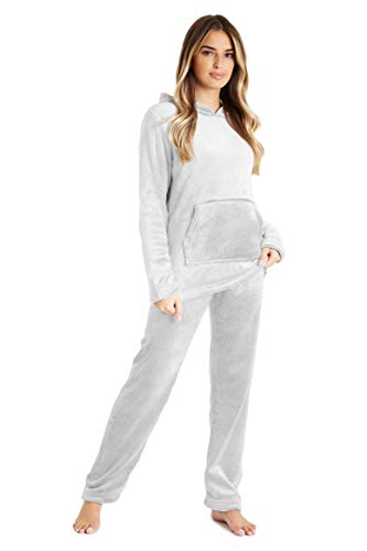 CityComfort Schlafanzug Damen Lang Flauschig Warm Winter Fleece Pyjama Damen Hausanzug Kuschelig (M, Hellgrau) von CityComfort